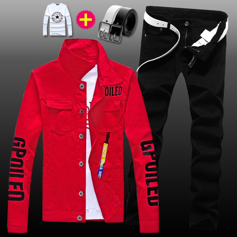 New Mens Denim Jacket Jeans Pants Slim Fit 2pcs Set Boys Casual