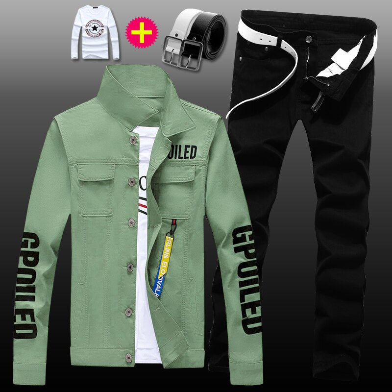 New Mens Denim Jacket Jeans Pants Slim Fit 2pcs Set Boys Casual
