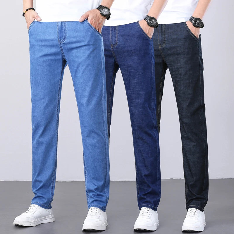 Men's Ice Silk Denim Pants Summer New Lyocell Thin Business Casual