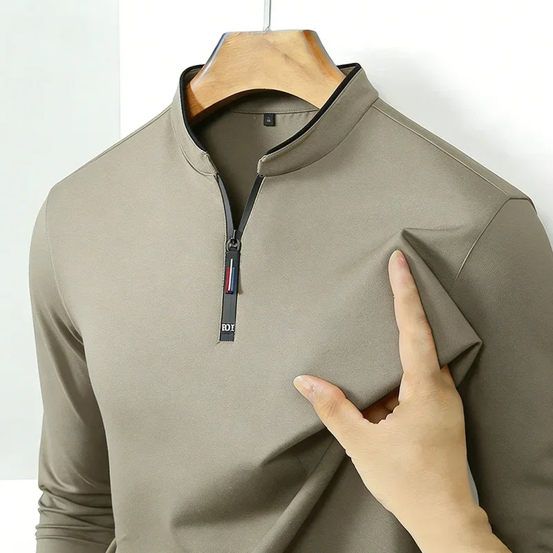 High-Quality Men's  Half-Zip T-Shirt Wrinkle-Resistant Long Sleeve