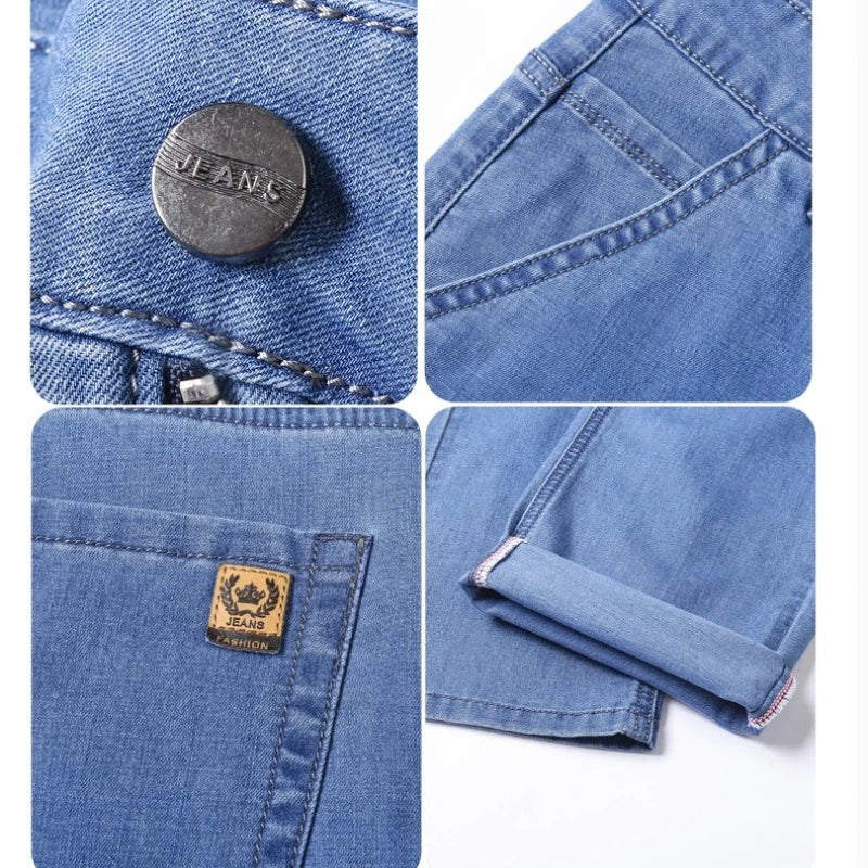 Men's Ice Silk Denim Pants Summer New Lyocell Thin Business Casual