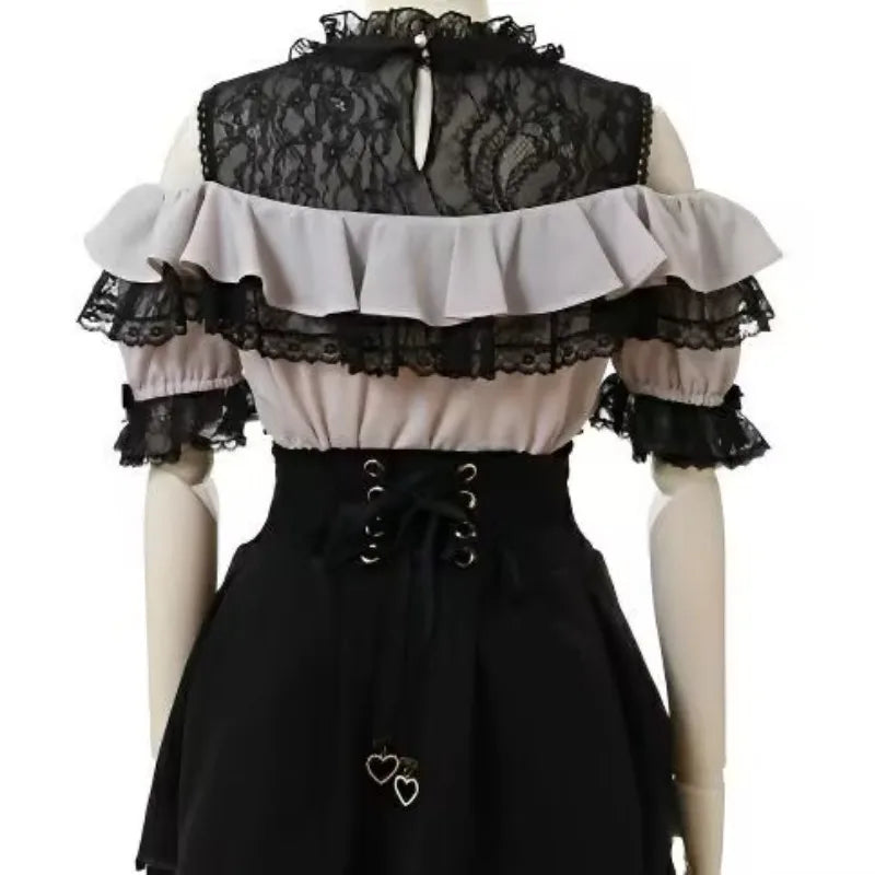 Harajuku Sweet Blouses Women Lolita Elegant Love Heart Bow Off