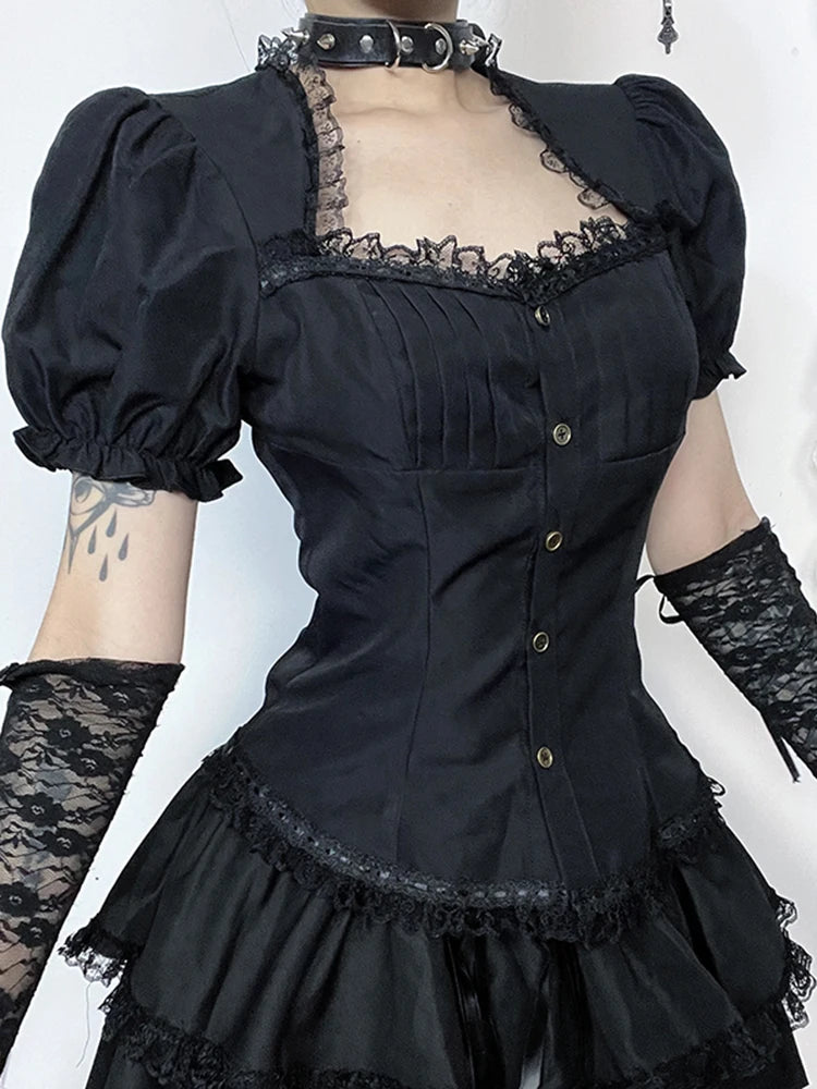 AltGoth Vintage Gothic Lolita T-shirt Women Streetwear Lace Patchwork