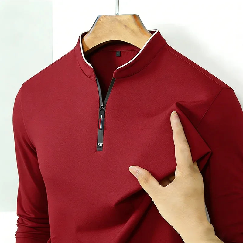 Fashion Men's Stand Collar Half Zip Long Sleeve Shirt Comfortable