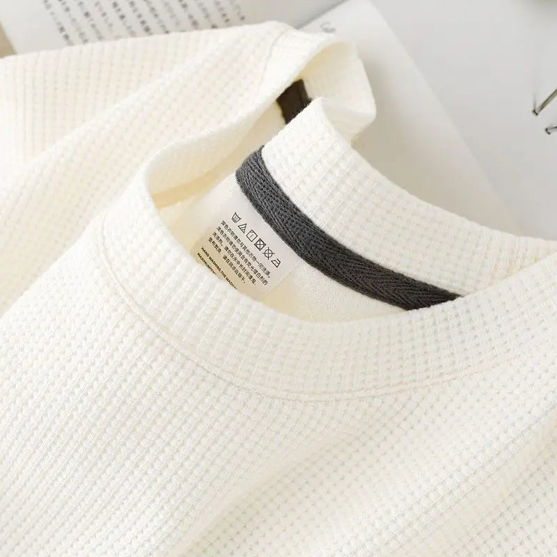 Waffle Short Sleeved T-shirt for Men and Women Summer Japanese Round