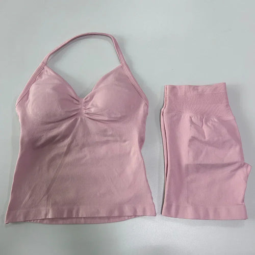 2 Pieces Sports Set Women Backless Tank Tops High Waist Scrunch