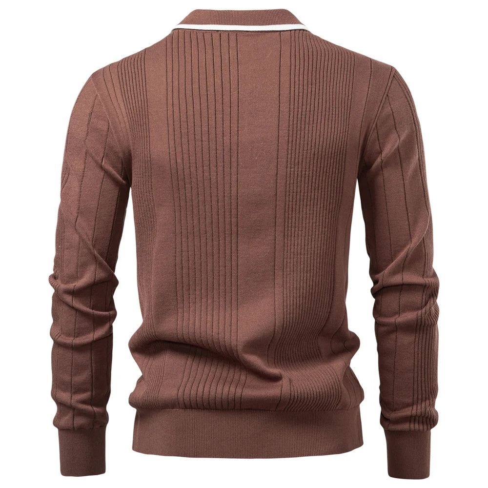 2025 Button Down Polo Shirt Men Solid Color Stripe Long Sleeve Fall