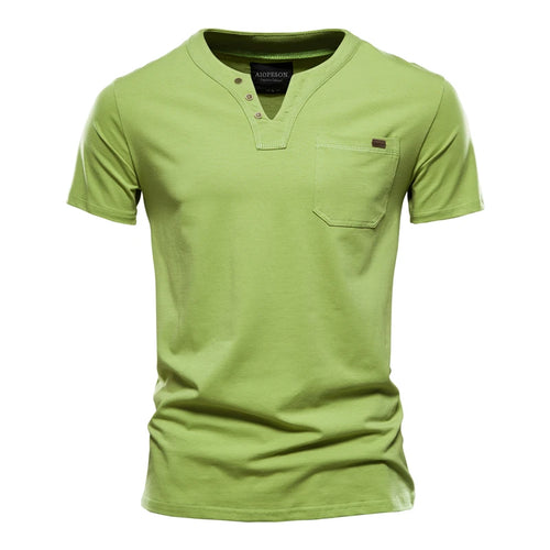 2021 Summer Top Quality Cotton T Shirt Men Solid Color Design V-neck