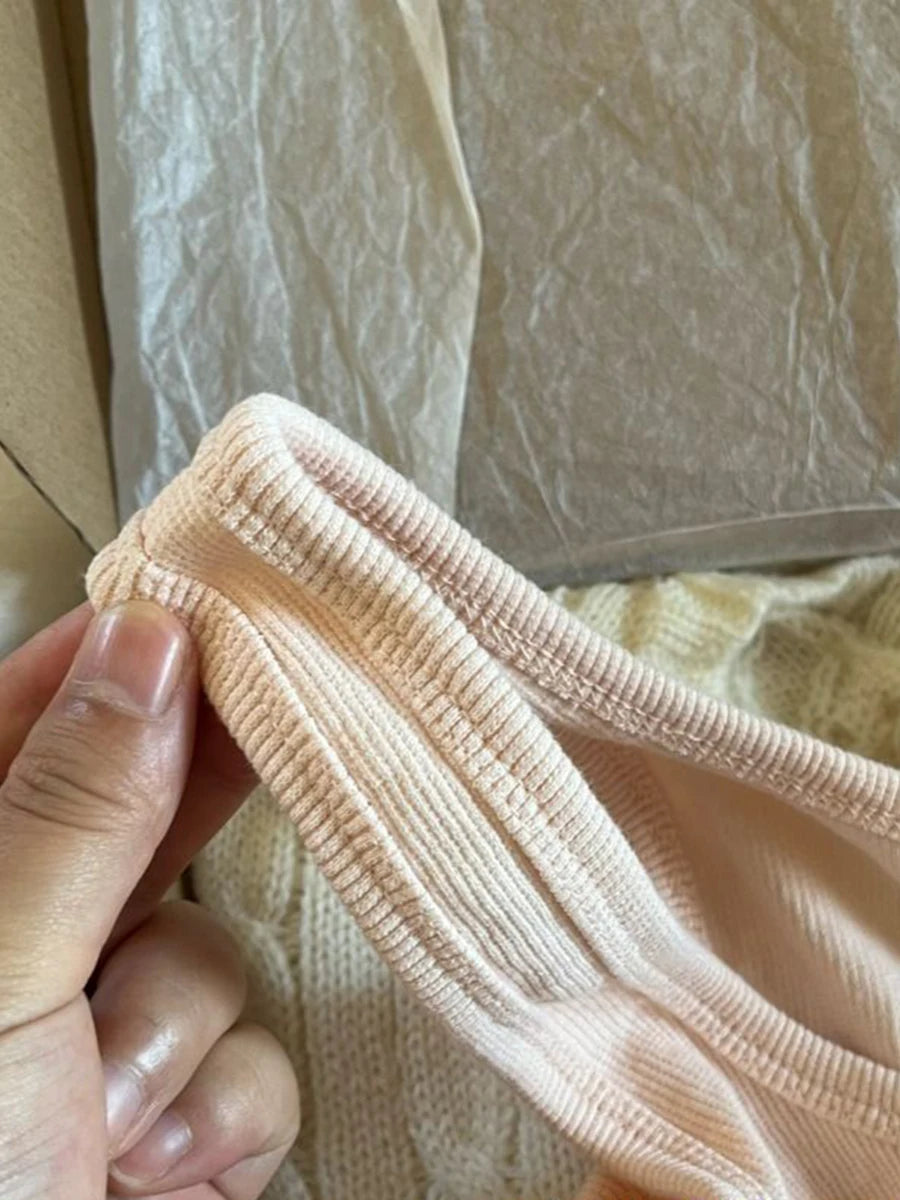 Sweet Pink Ribbed Basic Crop Top Women Summer Three Buttons Sleeveless