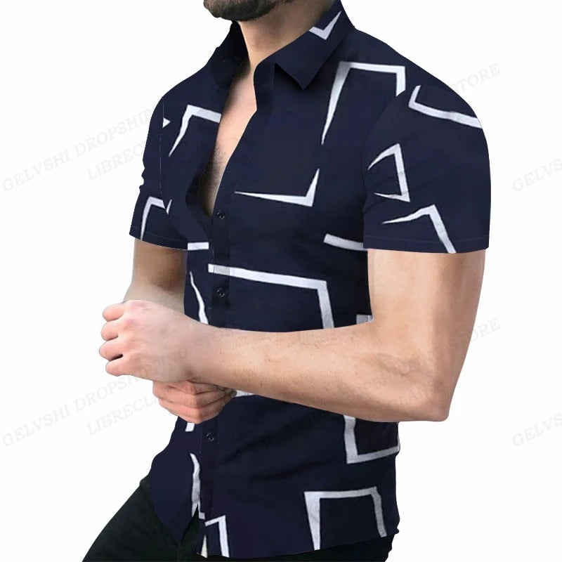 Geometric 3d Print Beach Shirts Short Sleeve Hawaiian Shirts Men's