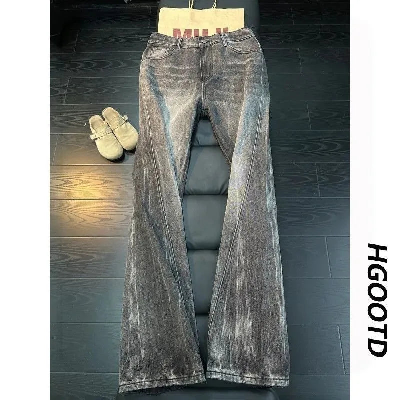 American Y2K Blue Lightning Pattern Men's Jeans Slimming Straight Leg