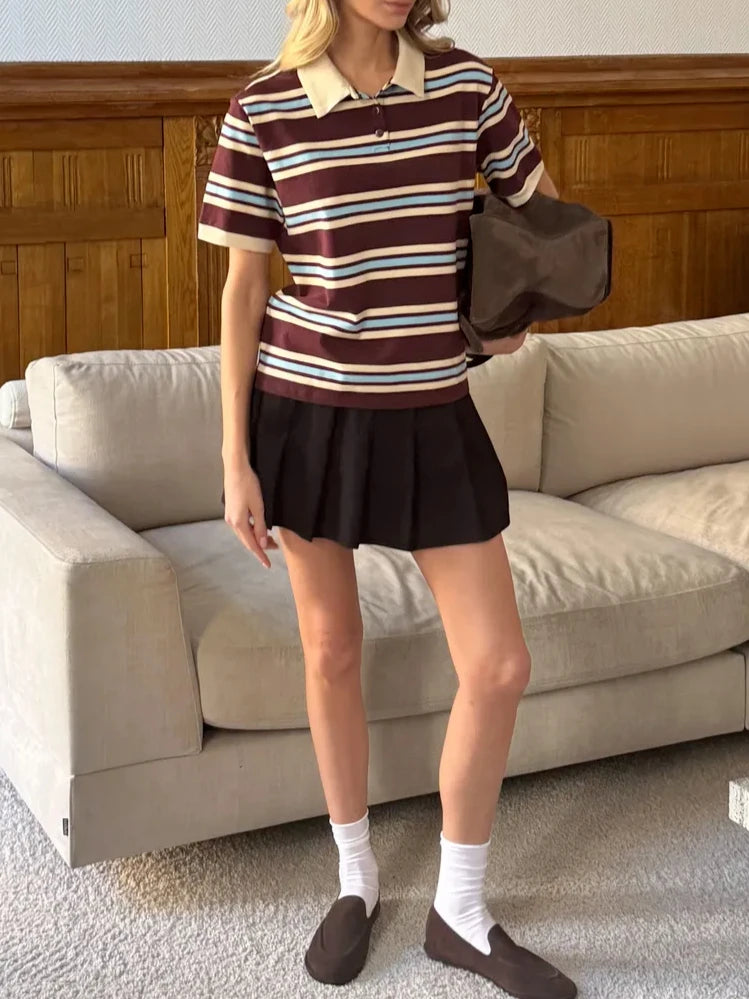 Hirsionsan Polo Neck T Shirt Women Soft Chic Tees 95% Cotton Jumper