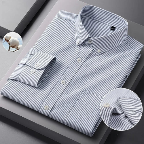 100%Cotton Men's Oxford Shirt Long Sleeved For Male Comfort Breathable