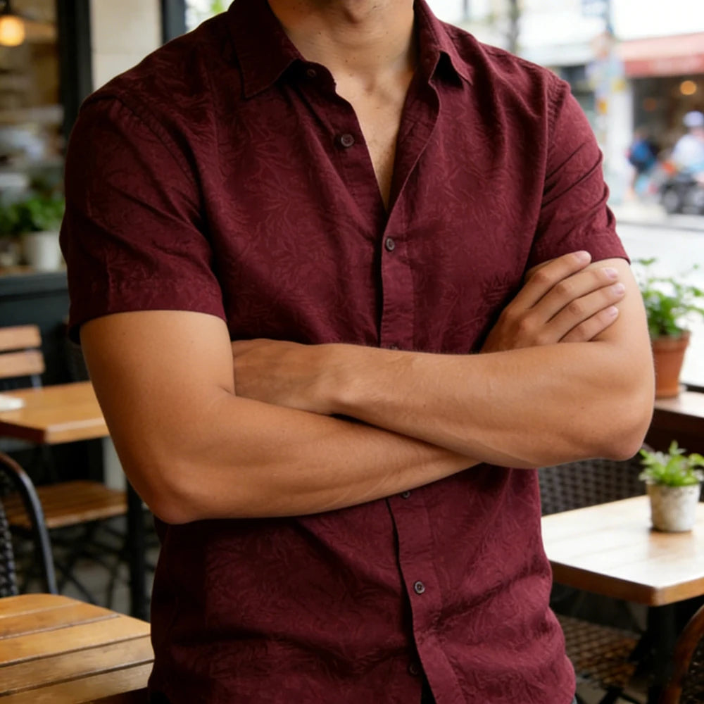 Men Summer Cool Short-Sleeved Shirt Simple Retro Striped 3D Printed