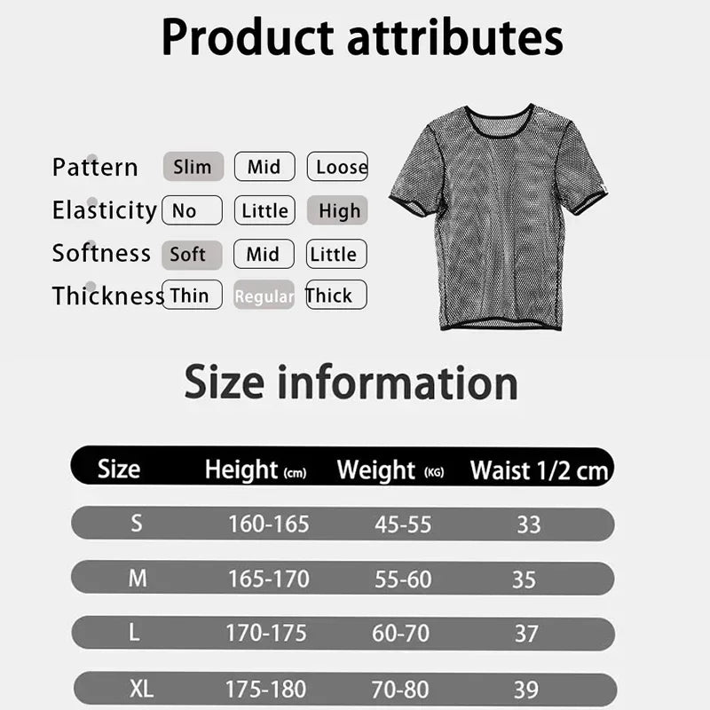 Men's Hollow Out Mesh T-Shirt, Breathable, Sport, See Through,