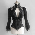 Goth Y2k Top Women Girls Black Slim Fit Elegant Court Lace See-Through