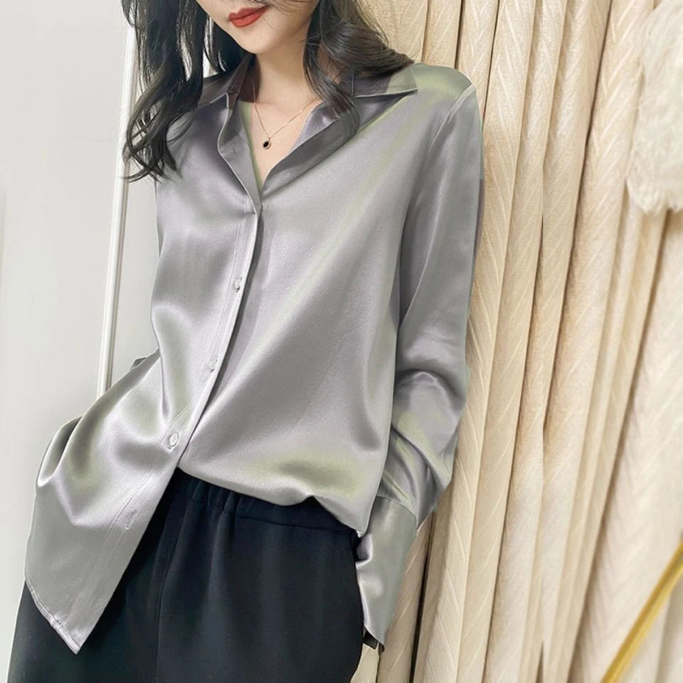 2024 Summer Trend Fashion Women's Casual Elegant Satin Long Sleeved