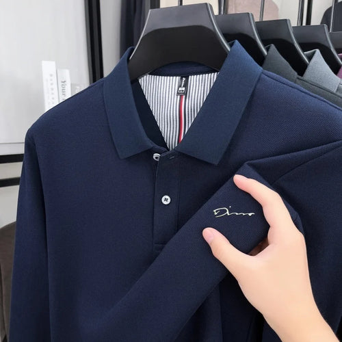 100% pure cotton high-end brand men's long sleeve polo shirt autumn