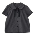 Deeptown Vintage Black Plaid Shirts Women Preppy Short Sleeve Peter