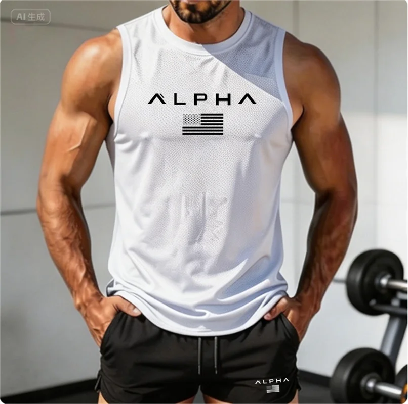 2026 Alpha Men's Printed Round-neck Fitness Vest Undershirt, Muscle