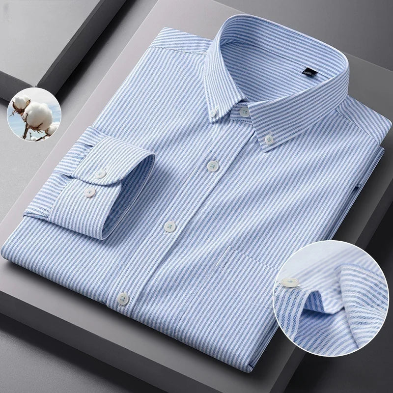 100%Cotton Men's Oxford Shirt Long Sleeved For Male Comfort Breathable