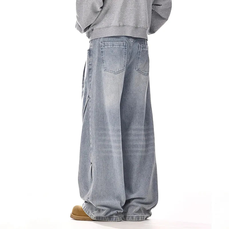 New Korean Retro Men'S Jeans High Street Straight Leg Pants Loose