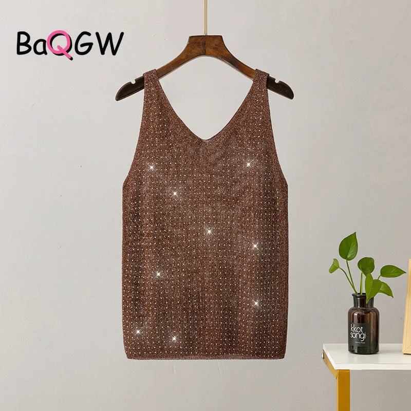 15 Colors Sequined Patchwork Women Sleeveless Bright Tank Tops Sexy