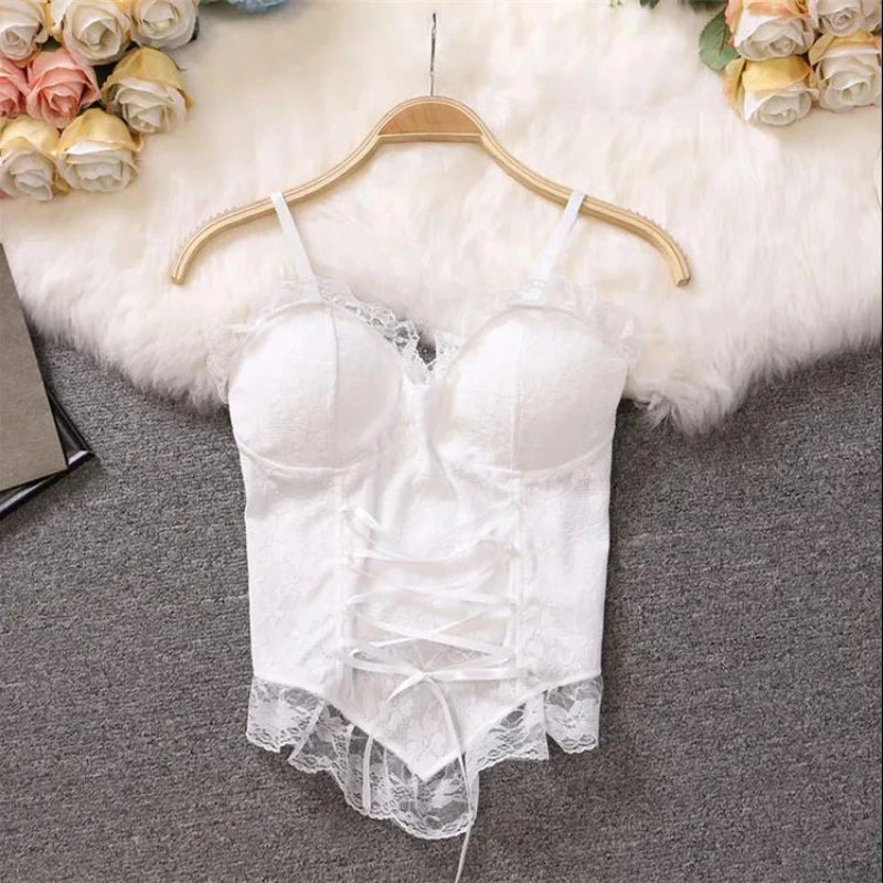 Short Fishbone Top Sexy Slim Fit Suspender Top Winter Lace Bottoming