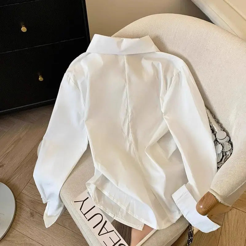 Designer Irregular Long sleeve Polo Shirt Women Tunic White Elegant