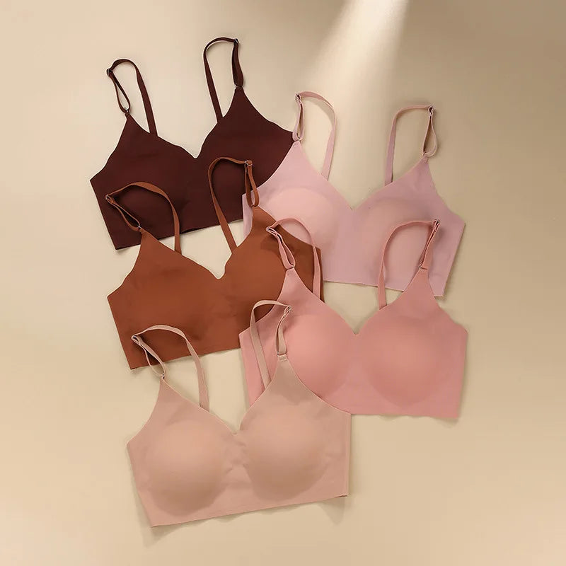 1 Pcs Seamless Wireless Bras, Soft & Comfy Solid Bra With Removable