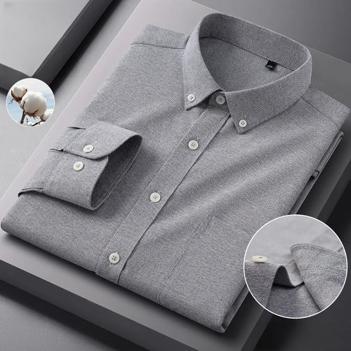 100%Cotton Men's Oxford Shirt Long Sleeved For Male Comfort Breathable