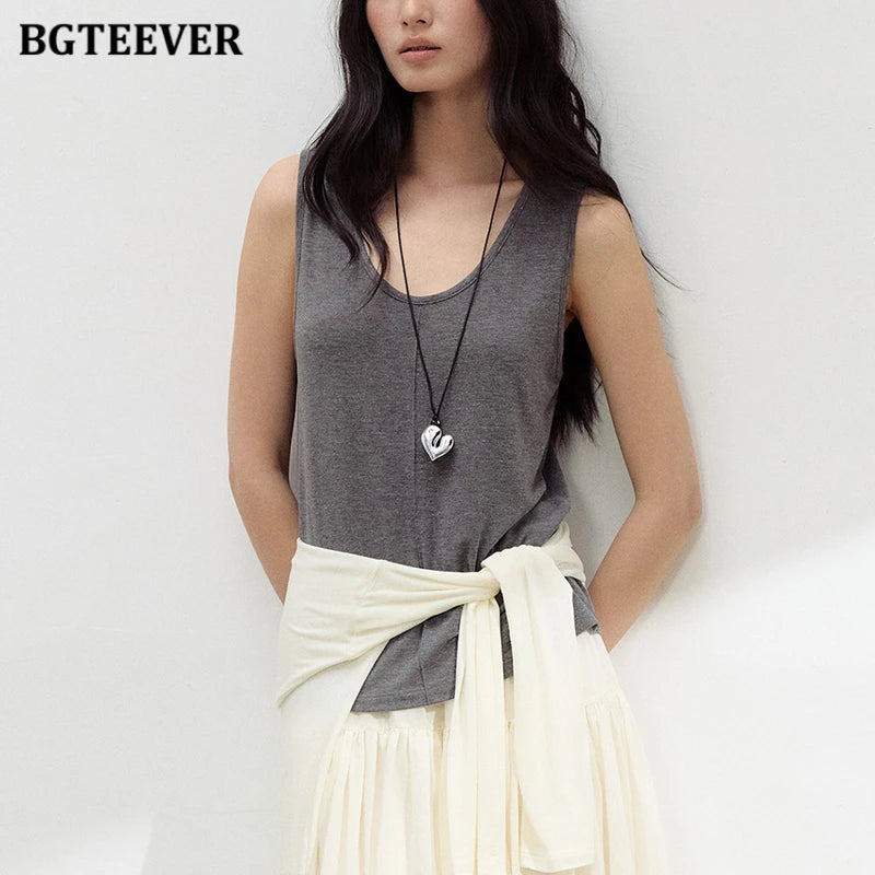 BGTEEVER Silk Camis for Women 2026 Spring Summer Round Neck Acetate