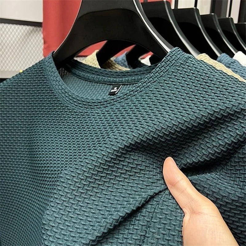 Summer Mesh Ice Silk T-shirt Men's Short Sleeve Round Neck 2023 New