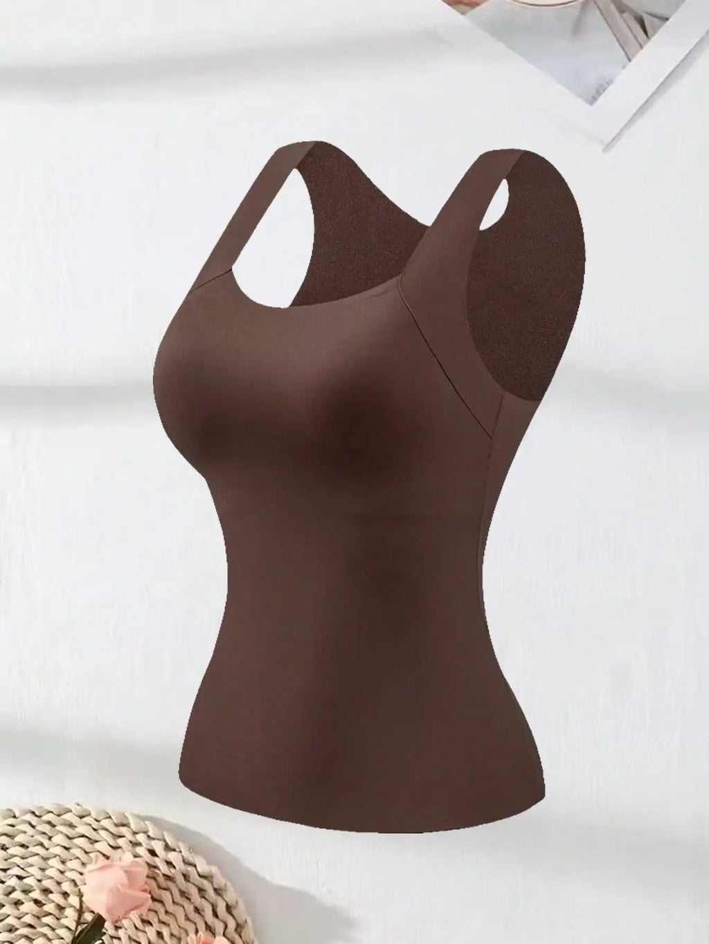 2Pcs Solid Wide Strap Tank Tops With Built In Padded Bra, Base Layer