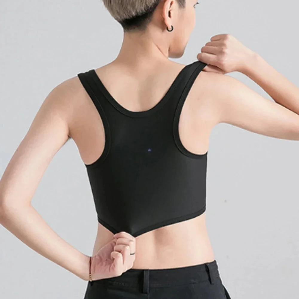 Women Breathable Chest Breast Binder Side Buckle Short Vest Tops Chest