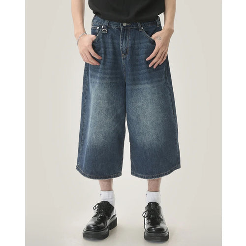 Summer Men Capri Short Jeans Male Fashion Retro Blue Denim Mid Pants