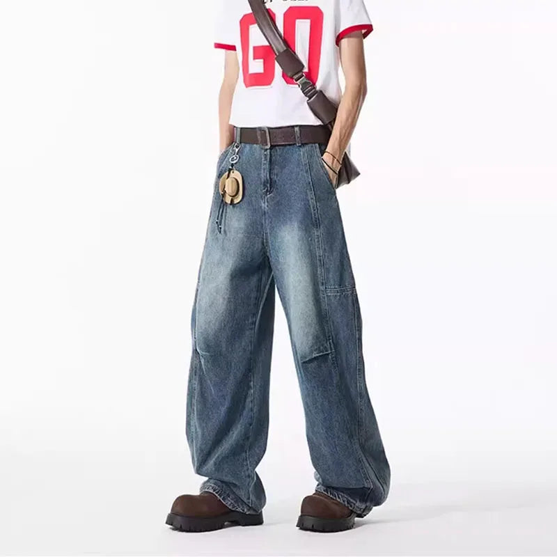 Spring And Summer Retro Blue Curved Knife Jeans Korean Version Men'S
