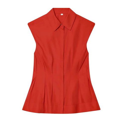 TFMLN Women's Pleated Shirt Spring Summer Vintage Lapel Collar