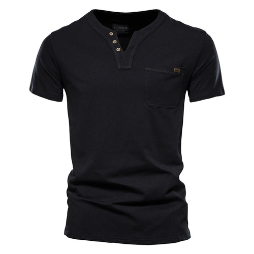 2021 Summer Top Quality Cotton T Shirt Men Solid Color Design V-neck
