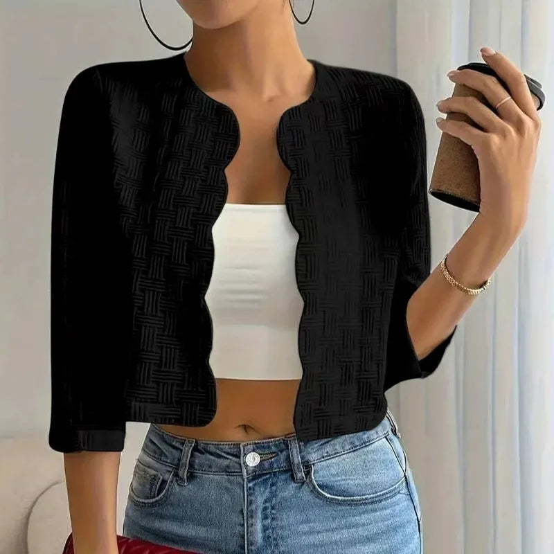 Women Spring Autumn Fashion Slim Fit Versatile Cropped Crew Neck