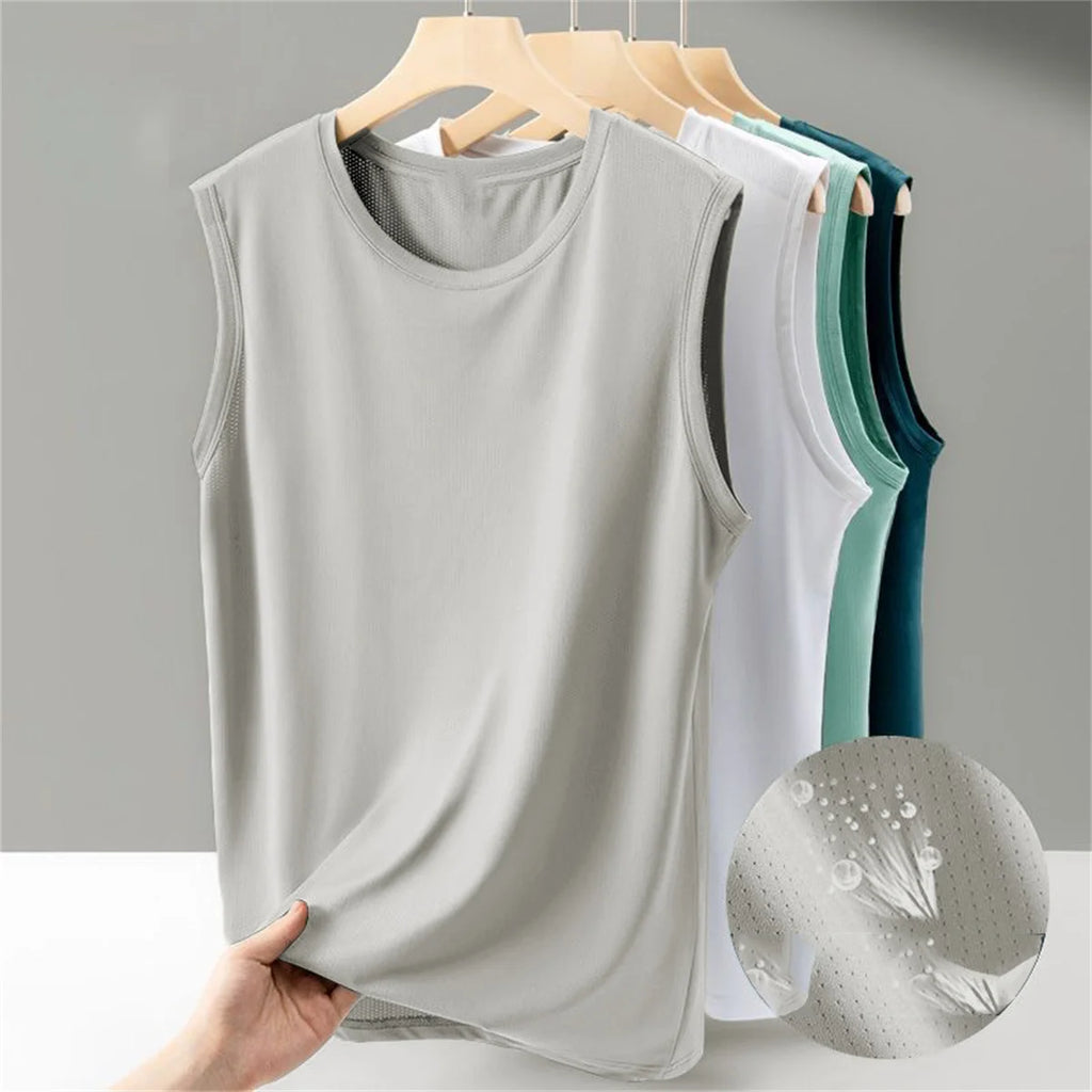 Men's solid color casual sleeveless tank top round neck Breathable