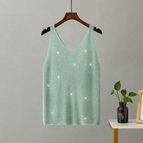 15 Colors Sequined Patchwork Women Sleeveless Bright Tank Tops Sexy