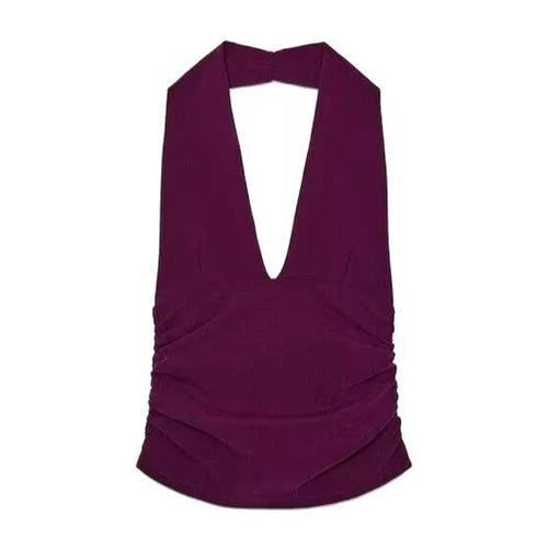 HXAO Halter Top Women Off Shoulder Deep V-Neck Crop Top y2k Sexy