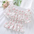 Sweet Broken Flower Slash Neck Women Blouse Agaric Edge Pleat Design