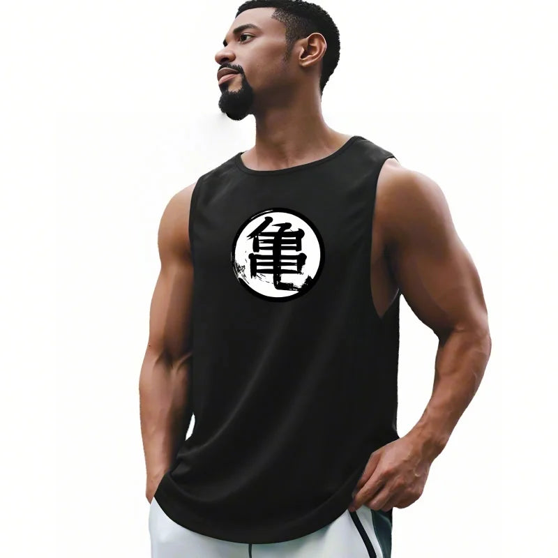 Summer Japanese Anime Turtle Script Printed Mens Gym Clothing Fitness