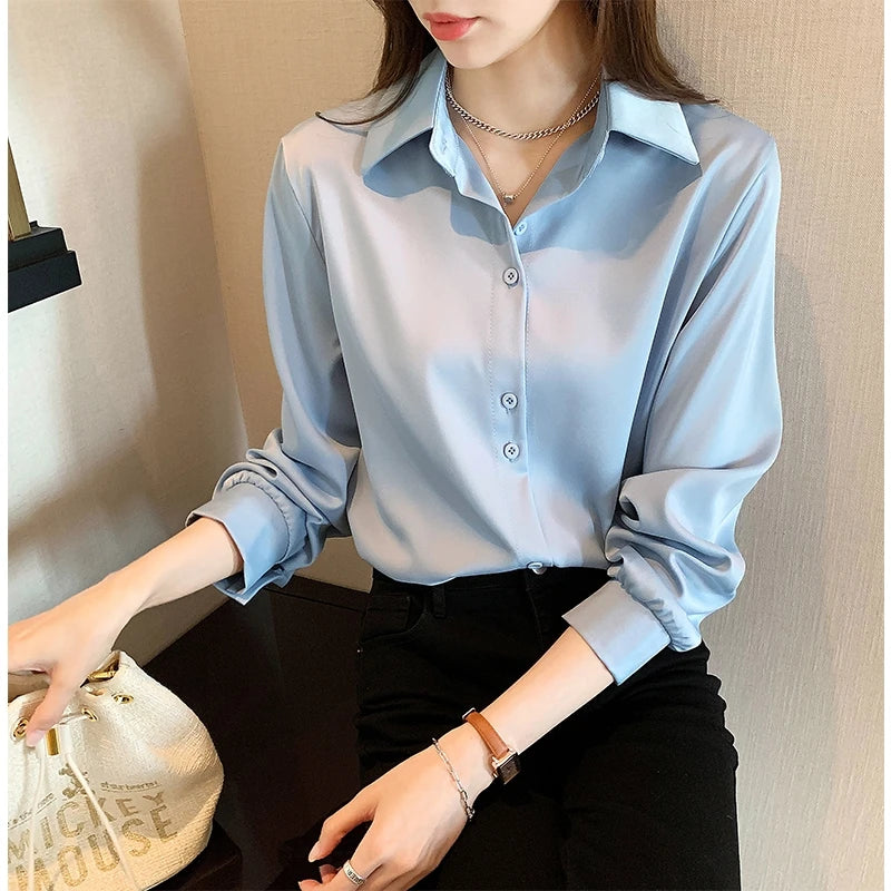 Spring Autumn Casual Chiffon Shirt Women Office Lady Shirts Fashion