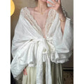 Elegant Lace Shirts Women Vintage Sexy V Neck Bandage Blouses Summer