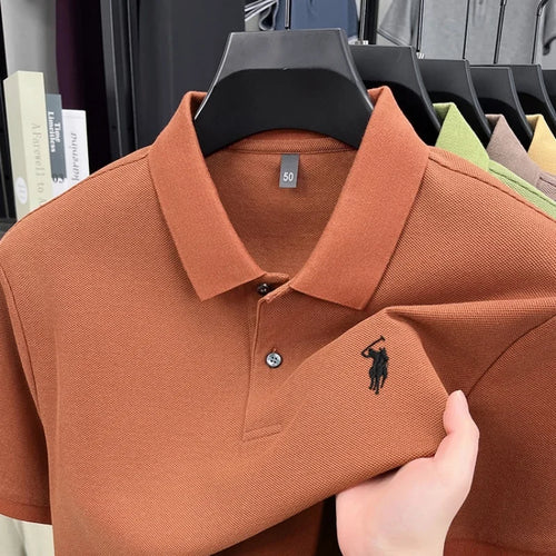100% pure cotton high-end brand men's short sleeve polo shirt 2026