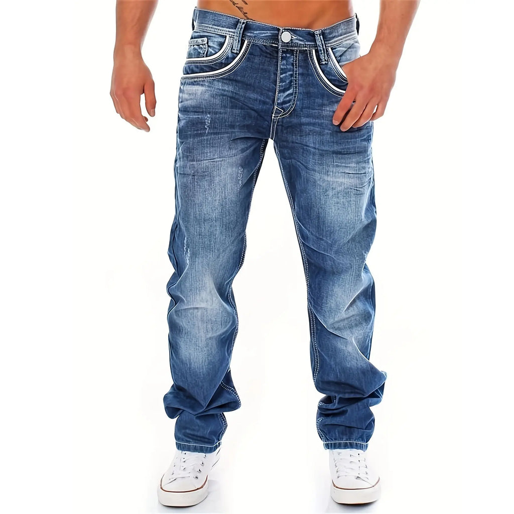 New Men's Retro Loose Casual Straight Leg Jeans Comfortable Classic