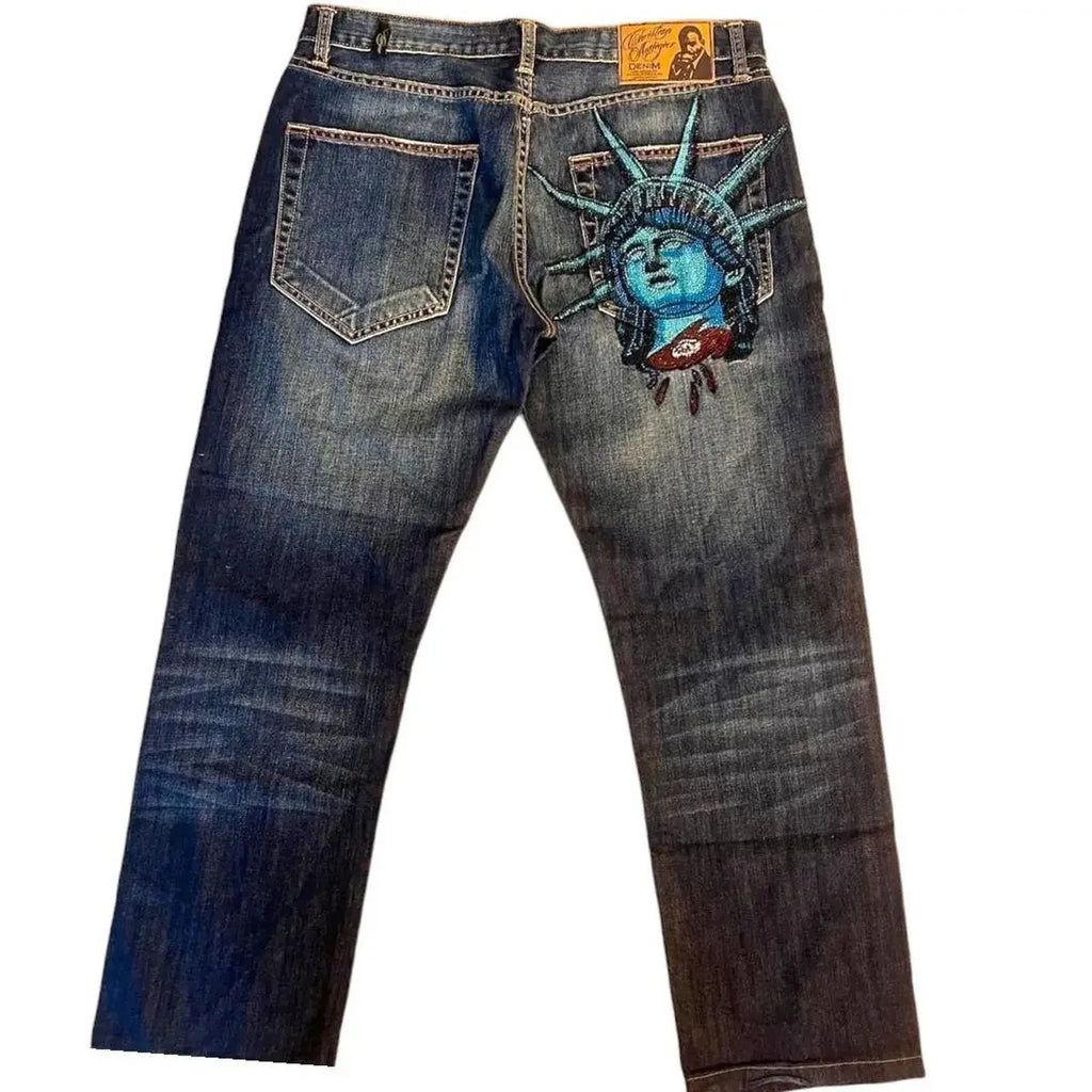 Harajuku Y2k Diamonds Wide Leg Jeans 2000s Casual Denim Pants High